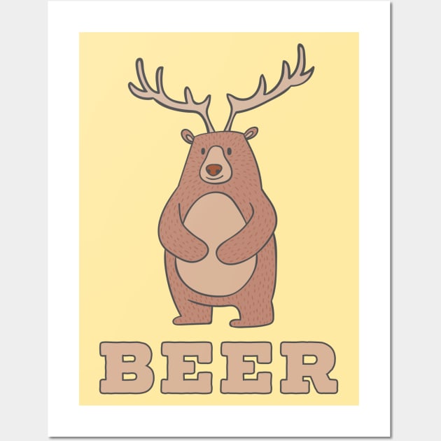 Funny Beer Bear Deer Wall Art by Liberty Art